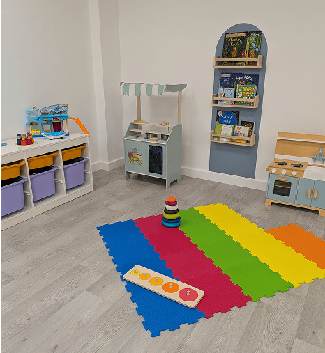 Wooden Montessori play elements in the Cupcake Kangaroo soft play area